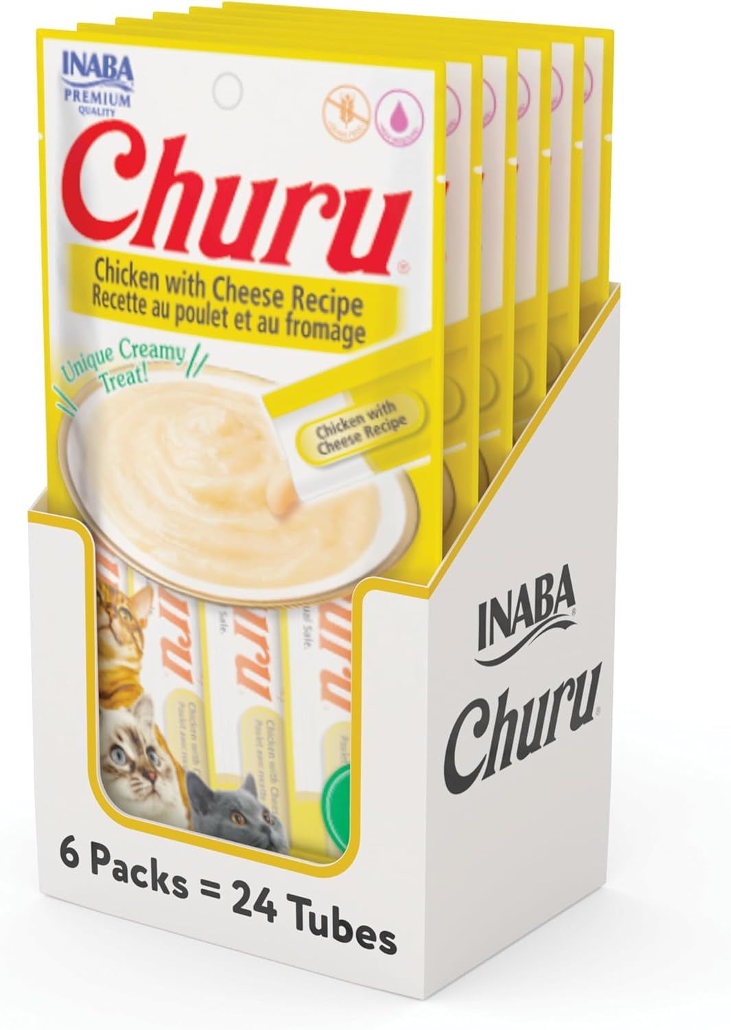 Churu Cat Treats, Grain-Free, Lickable, Squeezable Creamy Purée Cat Treat/Topper with Vitamin E & Taurine, 0.5 Ounces Each Tube, 50 Tubes, Tuna & Chicken Variety