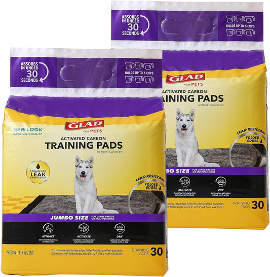 Glad for Pets JUMBO-SIZE Charcoal Puppy Pads, All-In-One, Black Training Pads That ABSORB & Neutralize Urine Instantly, New & Improved Quality Puppy Pee Pads