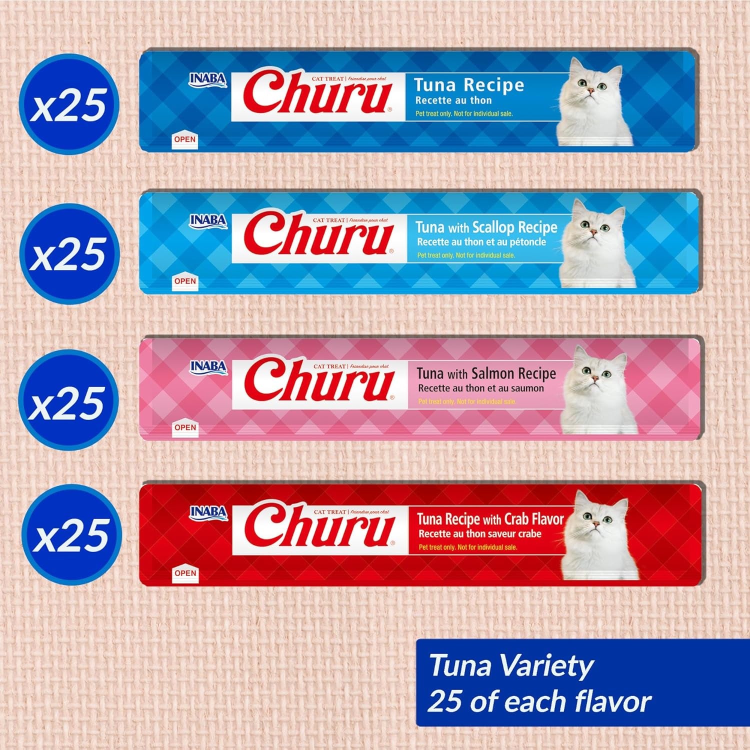 INABA Churu Cat Treats, Lickable, Squeezable Creamy Purée with Vitamin E, 0.5 Ounces per Tube, 100 Tubes Total