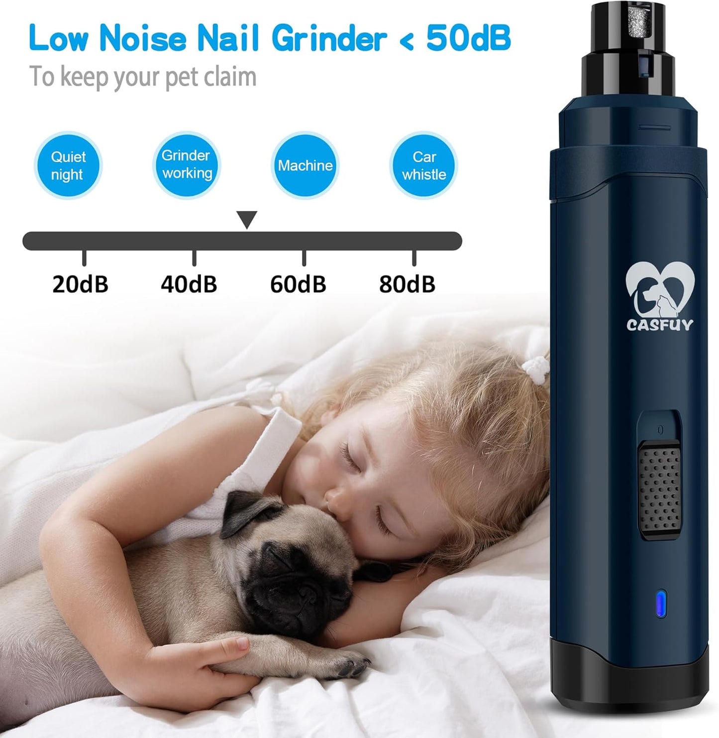 Dog Nail Grinder Upgraded - Professional 2-Speed Electric Rechargeable Pet Nail Trimmer Painless Paws Grooming & Smoothing for Small Medium Large Dogs & Cats (Dark Blue)