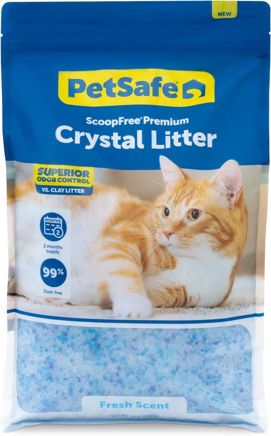 Petsafe Scoopfree Premium Crystal Cat Litter, Superior Odor Control, Absorbs 5X Faster, Low Tracking for Less Mess, Lasts up to 2 Months, Lightly Scented