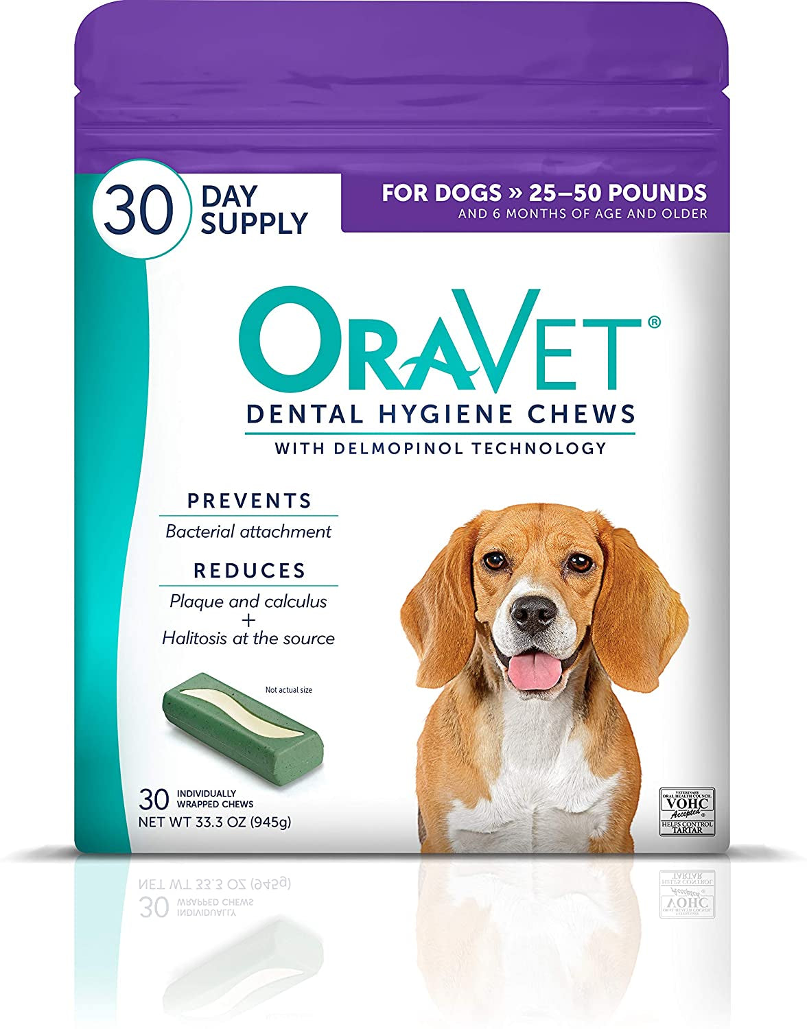 ORAVET Dental Chews for Dogs, Oral Care and Hygiene Chews (Medium Dogs, 25-50 Lbs.) Purple Pouch