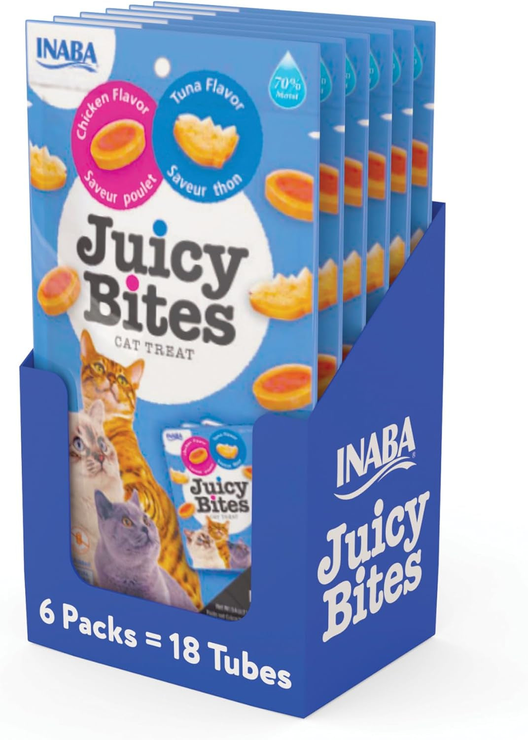 INABA Juicy Bites, Moist & Chewy Cat Treats with Vitamin E and Green Tea Extract, 0.4 Ounces per Pouch, 18 Pouches (3 per Bag)