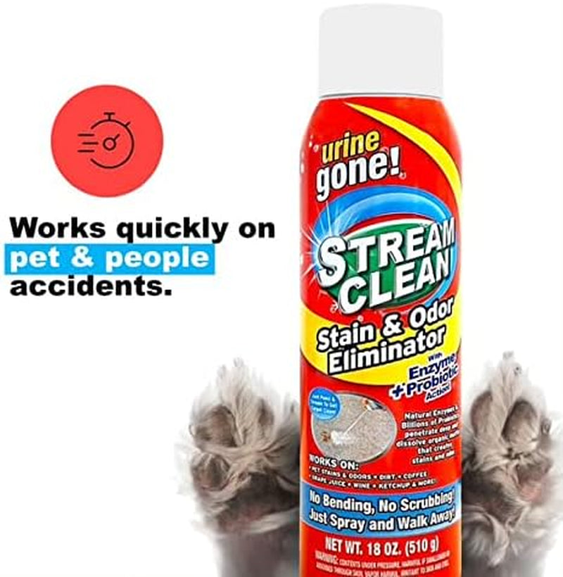 Urine Gone Stream Clean, Carpet Stain and Odor Eliminator - Heavy Duty, Deep Cleaning Enzyme Action, Destroys through Oxidation Catalysis, No Scrubbing Needed