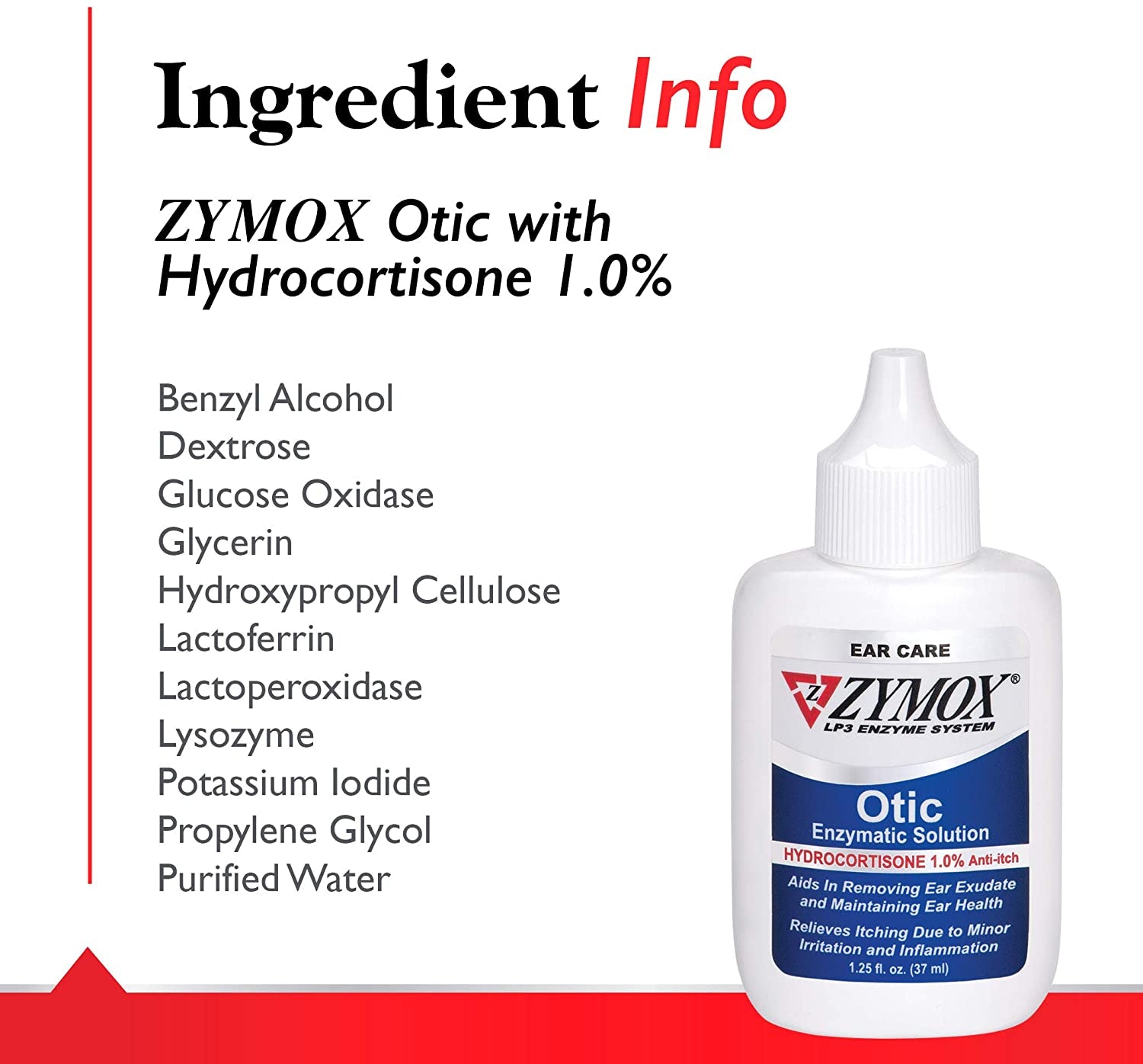 Otic Enzymatic Solution for Dogs and Cats to Soothe Ear Infections with 1% Hydrocortisone for Itch Relief, 1.25Oz