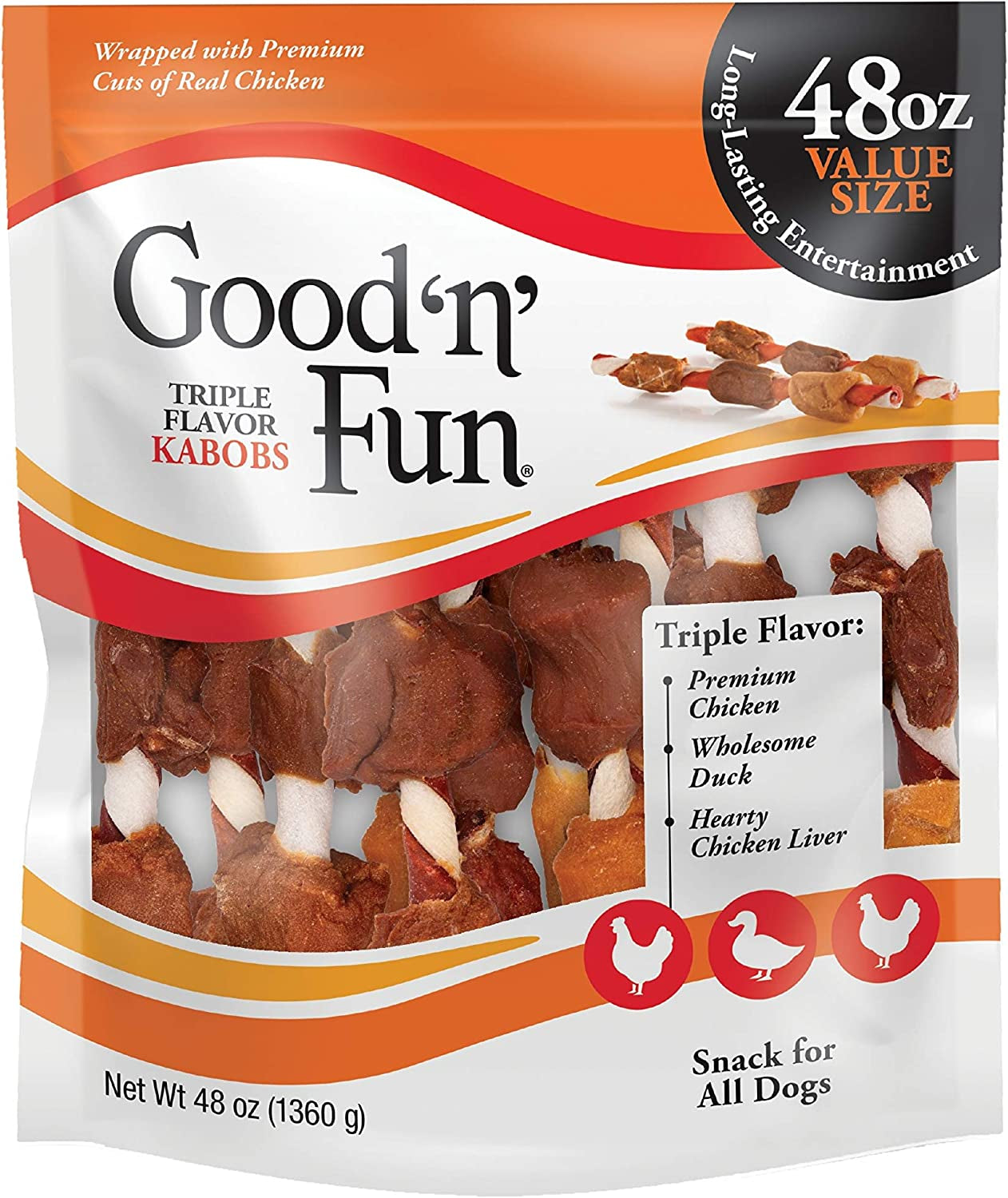 Good'N'Fun Triple Flavored Rawhide Kabobs for Dogs, 1.5 Pound (Pack of 1)