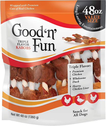 Good'N'Fun Triple Flavored Rawhide Kabobs for Dogs, 1.5 Pound (Pack of 1)