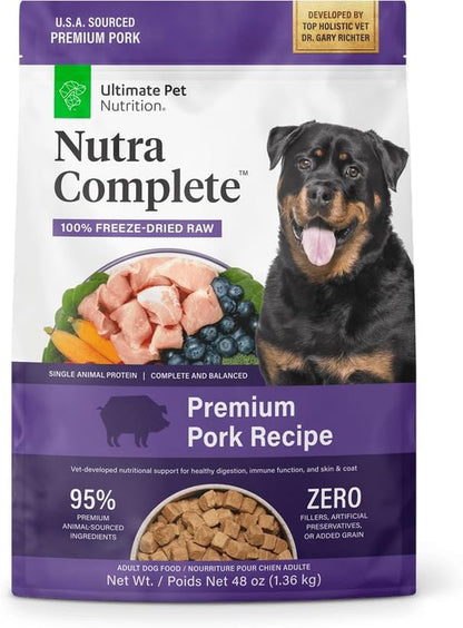 ULTIMATE PET NUTRITION Nutra Complete, 100% Freeze Dried Veterinarian Formulated Raw Dog Food with Antioxidants Prebiotics and Amino Acids