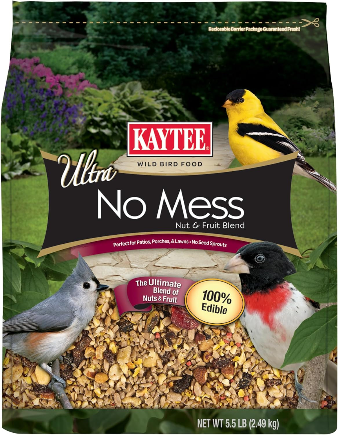 Wild Bird Ultra No Mess Nut & Fruit Food Seed Blend for Blue Jays, Woodpeckers, Juncos, Cardinals, Grosbeaks, Sparrows, and Finches, 5.5 Pound