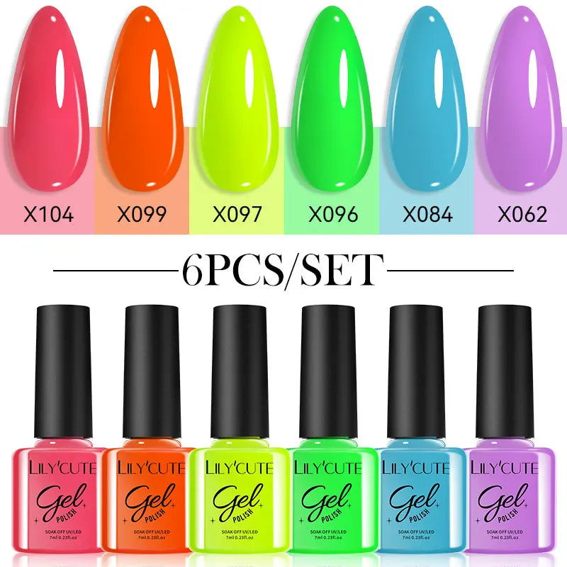 LILYCUTE 6Pcs/Set Gel Nail Polish Popular Colors In Autumn Semi Permanent Soak Off UV LED Nail Art Gels Nail Gel Polish