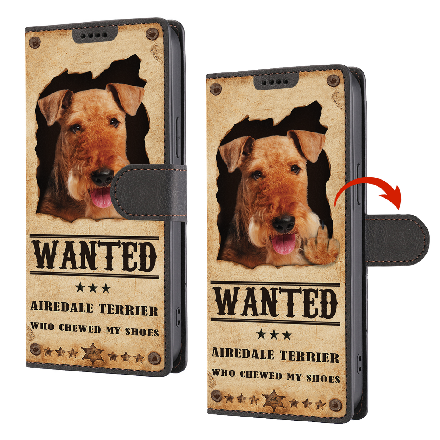 Airedale Terrier Wanted - Étui portefeuille amusant pour téléphone V1