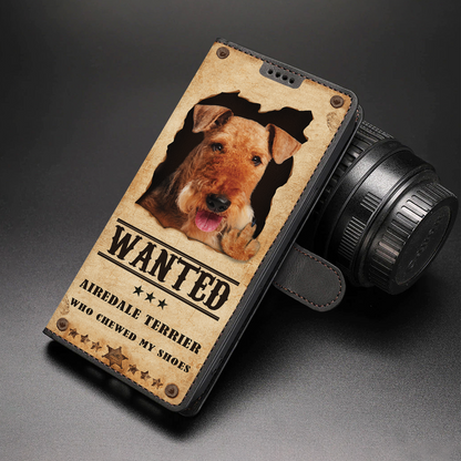 Airedale Terrier Wanted - Étui portefeuille amusant pour téléphone V1