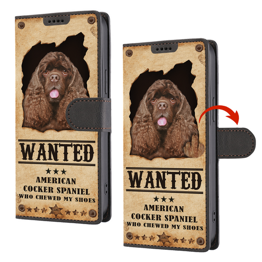 American Cocker Spaniel Wanted - Étui portefeuille amusant pour téléphone V1