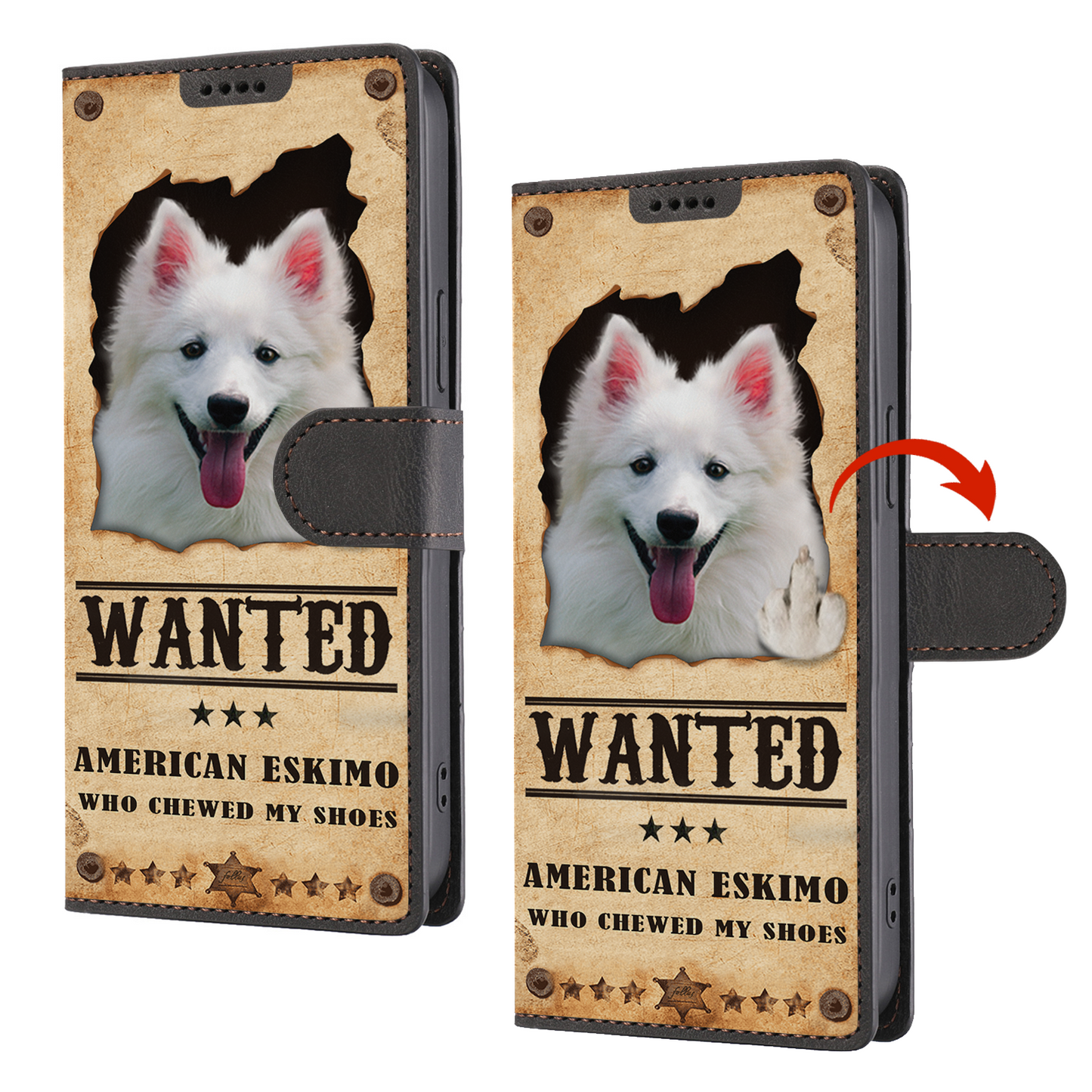 American Eskimo Wanted - Étui portefeuille amusant pour téléphone V1