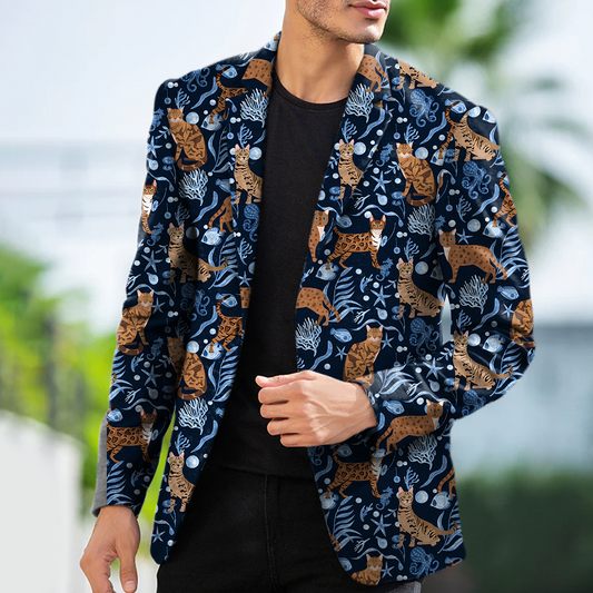 Bengal Cat Men's Beach Time Hawaiian Blazer