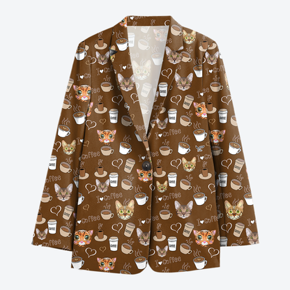 Bengal Cat Women's Coffee Printed Blazer