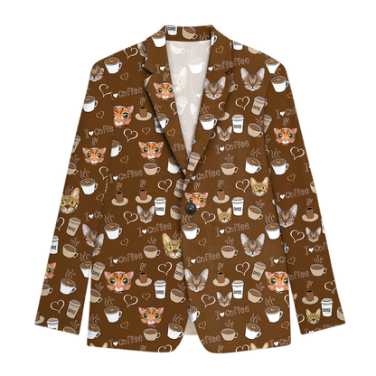 Bengal Cat Men's Coffee Printed Blazer