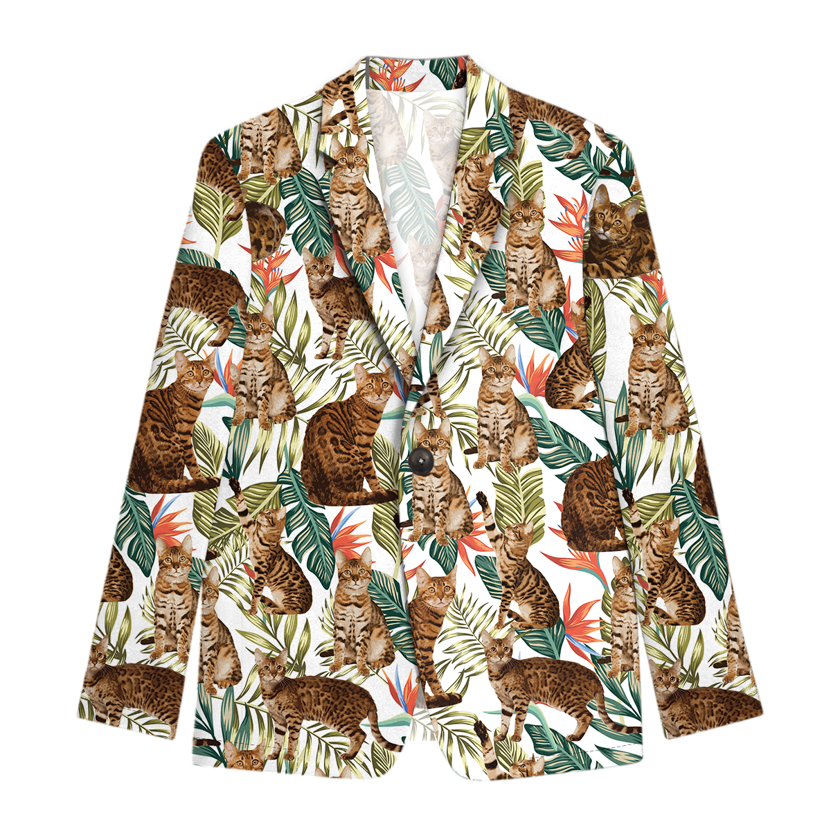 Bengal Cat Men's Green Leaves Hawaiian Blazer