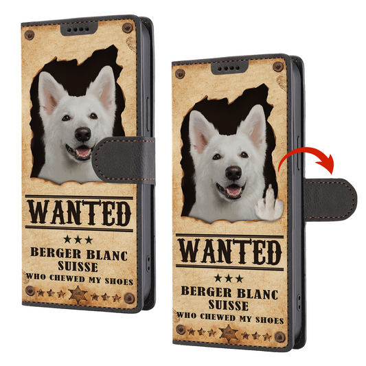 Berger Blanc Suisse Wanted - Étui portefeuille amusant pour téléphone V1
