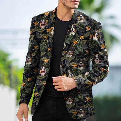 Bernese Mountain Men's Black Tropical Hawaiian Blazer