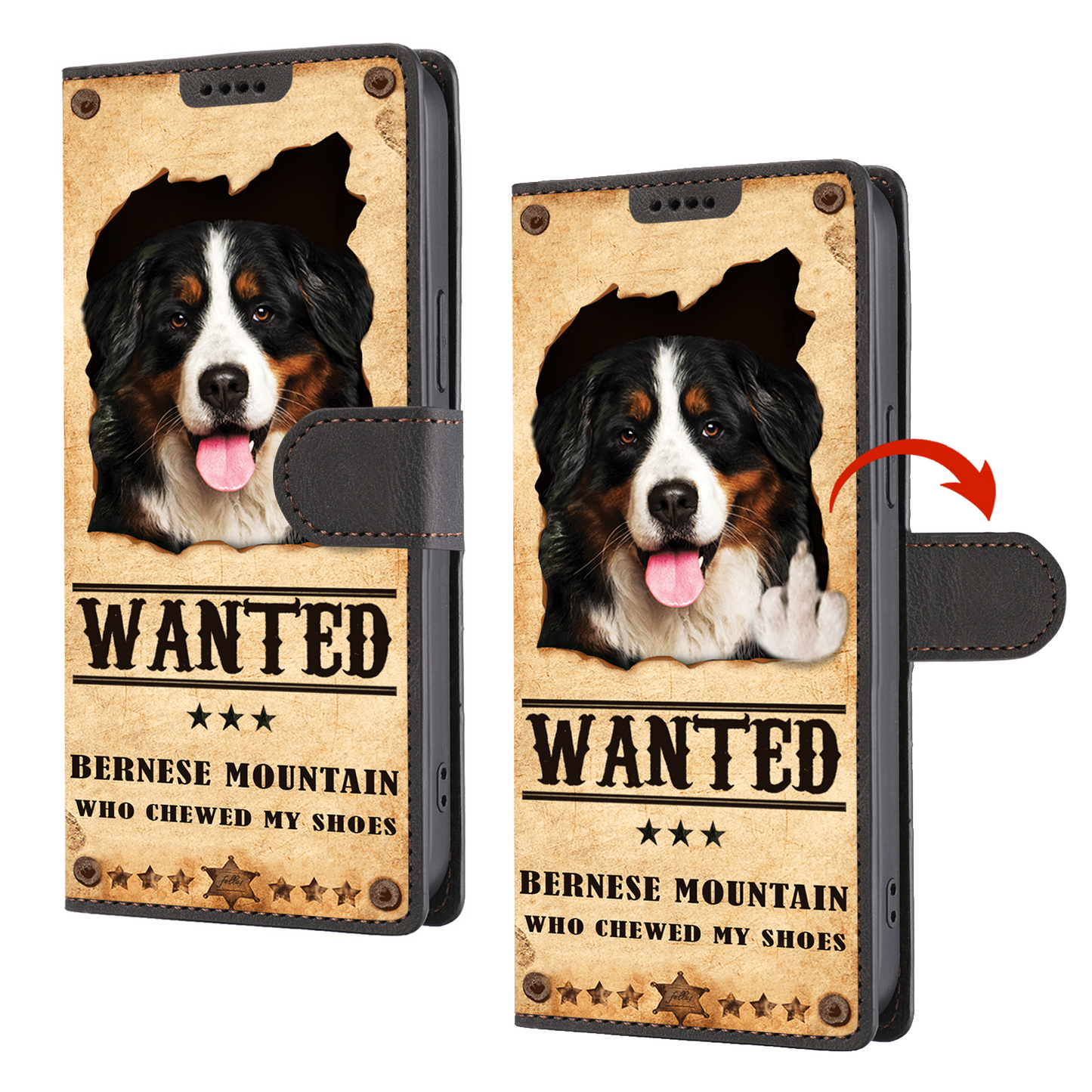 Berner Sennenhund Wanted - Lustige Handyhülle mit Geldbörse V1