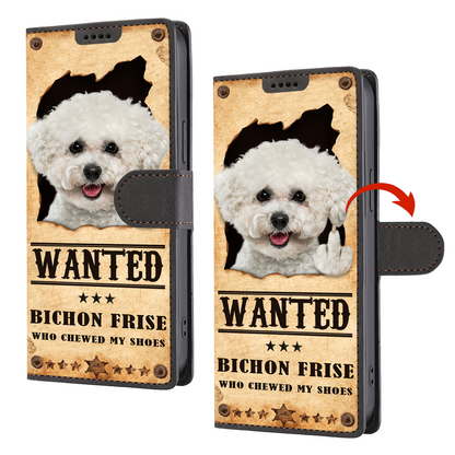 Bichon Frise Wanted - Étui portefeuille amusant pour téléphone V1