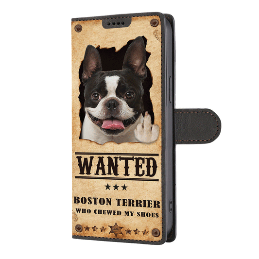 Boston Terrier Wanted - Lustige Handyhülle mit Geldbörse V1