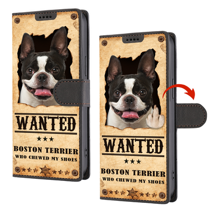 Boston Terrier Wanted - Lustige Handyhülle mit Geldbörse V1