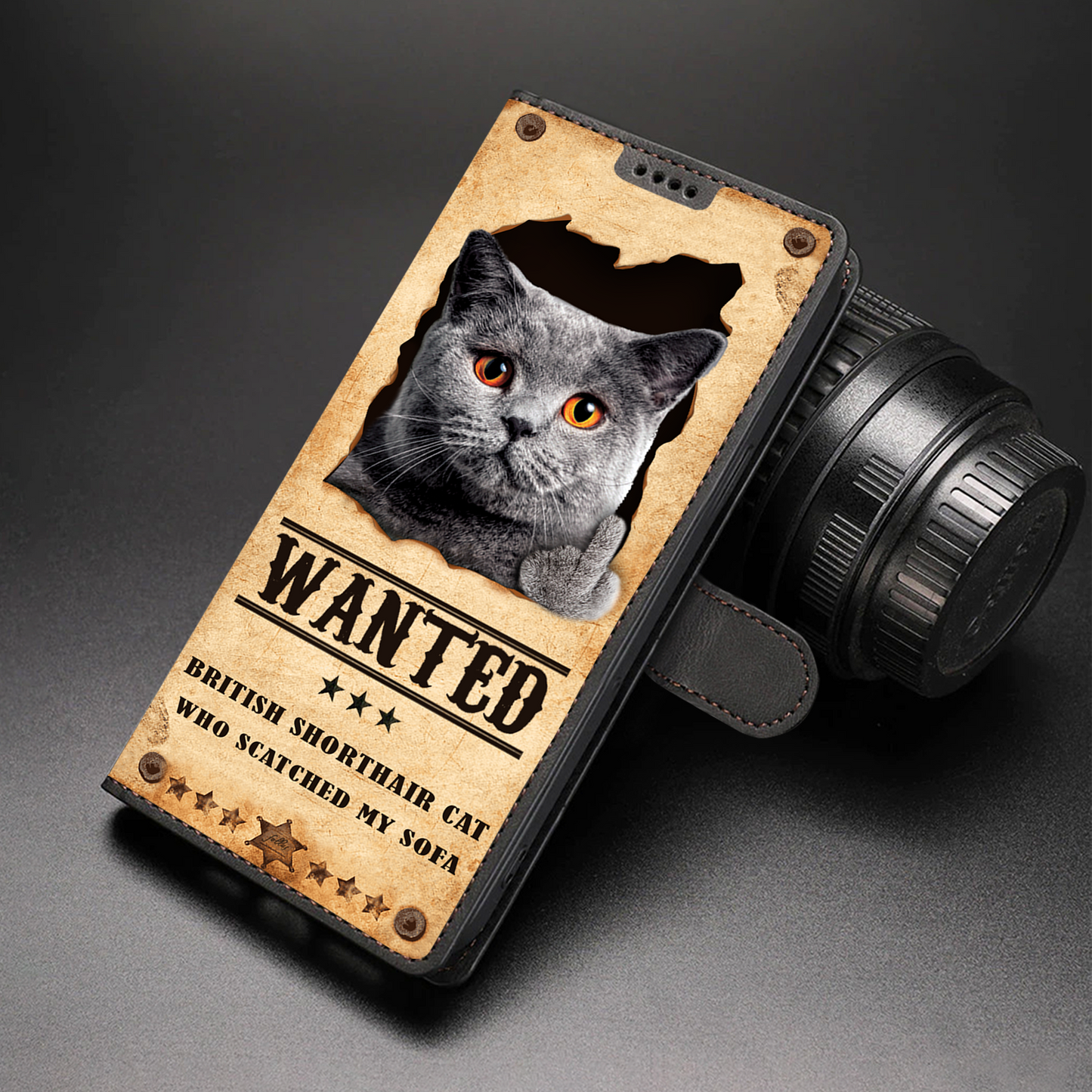 British Shorthair Cat Wanted - Fun Wallet Phone Case V1