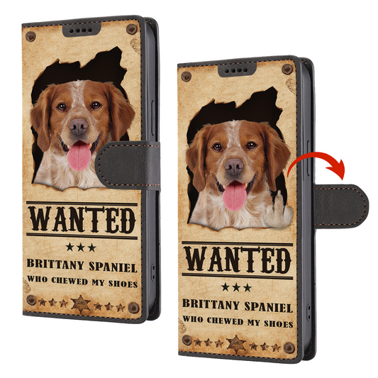 Brittany Spaniel Wanted - Lustige Handyhülle mit Geldbörse V1
