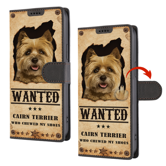 Cairn Terrier Wanted - Étui portefeuille amusant pour téléphone V2