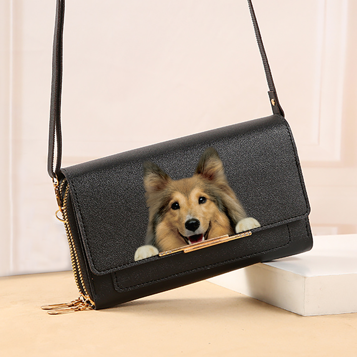 Can You See - Shetland Sheepdog Umhängetasche Damen Clutch V2