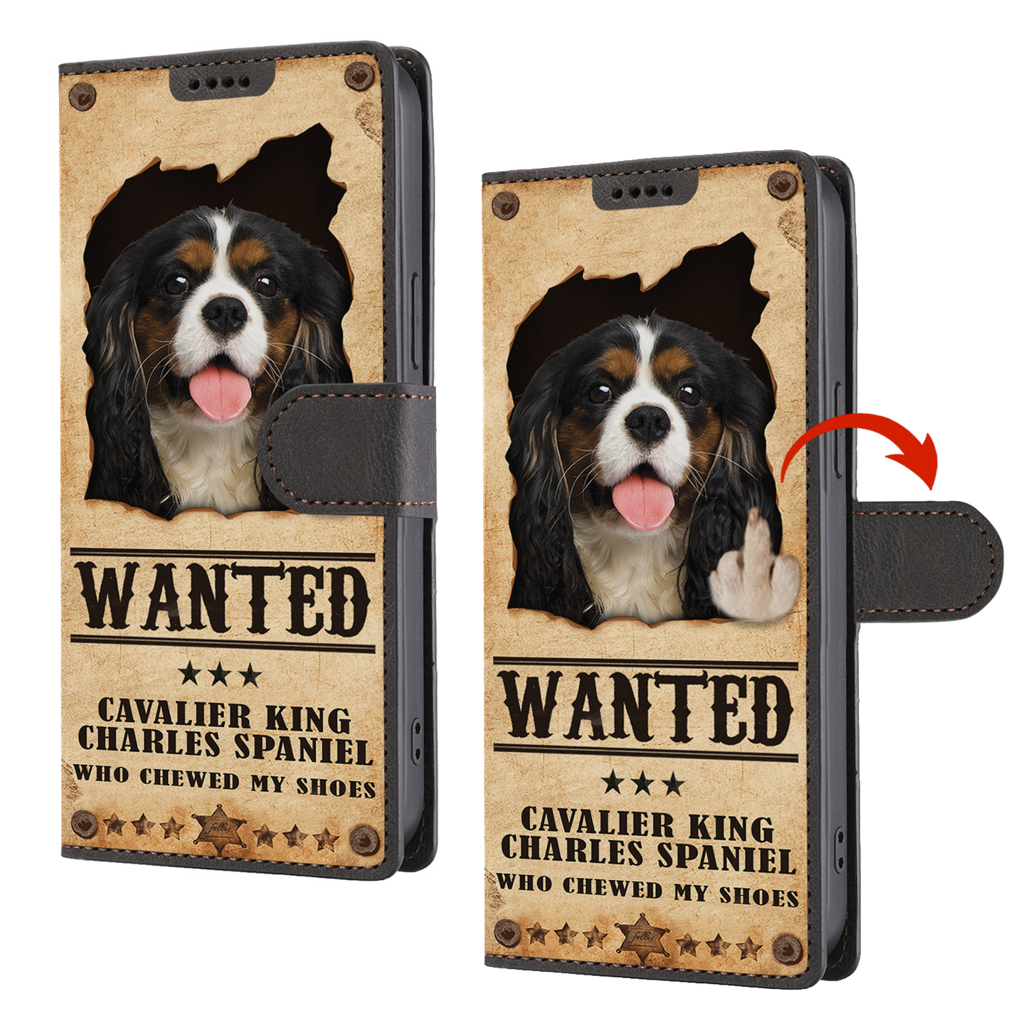 Cavalier King Charles Spaniel Wanted - Lustige Handyhülle mit Geldbörse V1