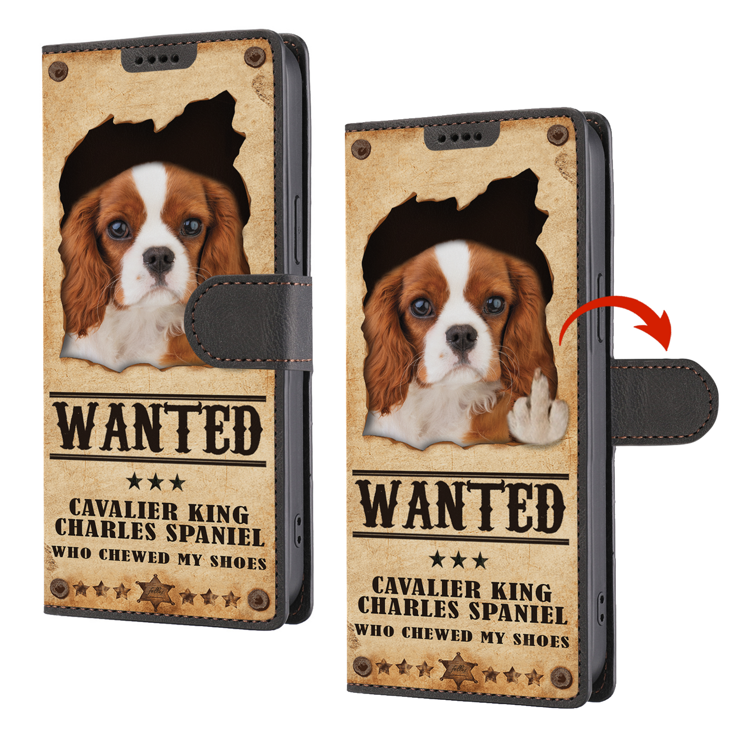 Cavalier King Charles Spaniel Wanted - Étui portefeuille amusant pour téléphone V2