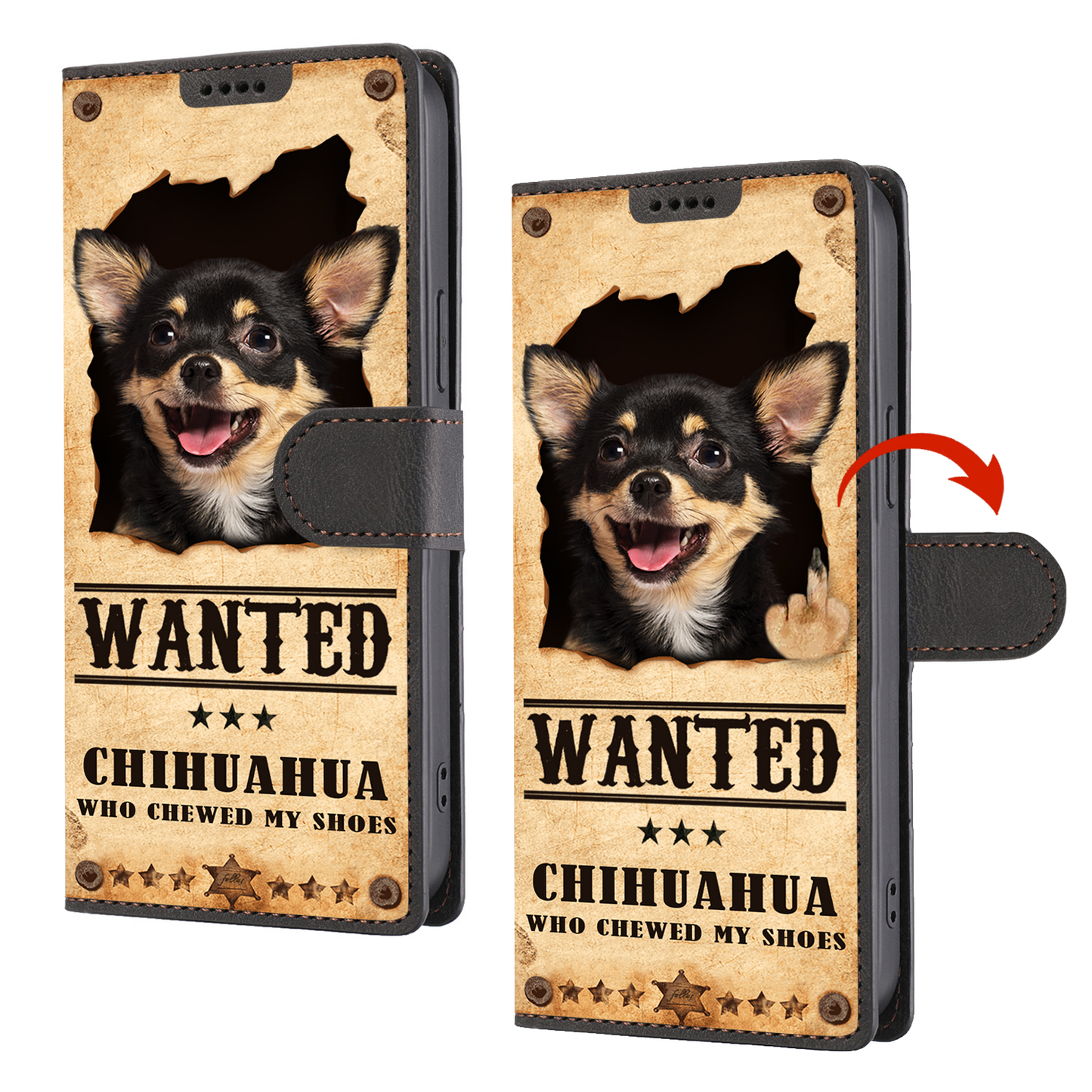 Chihuahua Wanted - Étui portefeuille amusant pour téléphone V1