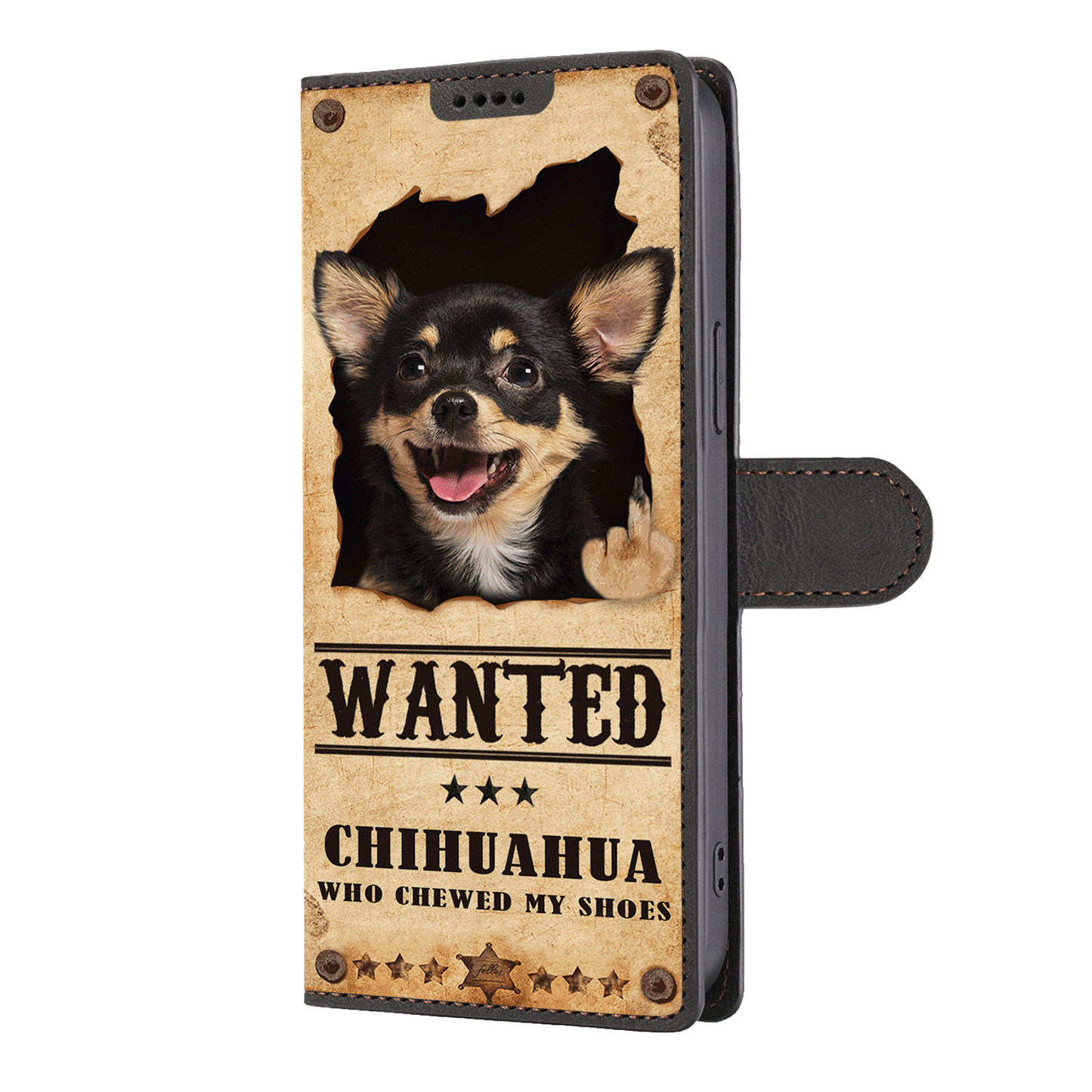 Chihuahua Wanted - Étui portefeuille amusant pour téléphone V1