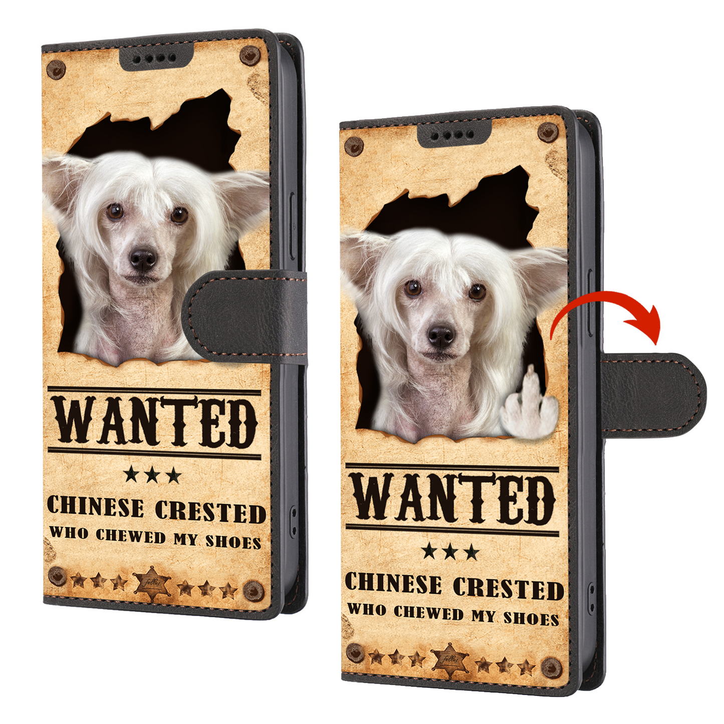Chinese Crested Wanted - Lustige Handyhülle mit Geldbörse V1