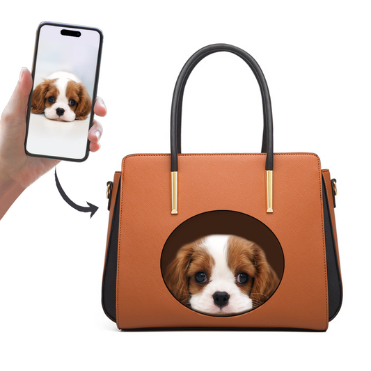 Ratet mal, wer ich bin – personalisierte klassische Handtasche mit dem Foto Ihres Haustieres V1