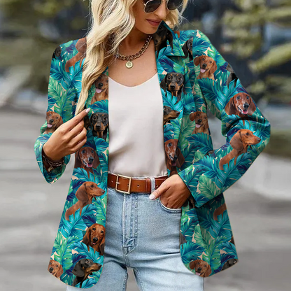 Dachshund Women's Blue Leaves Hawaiian Blazer