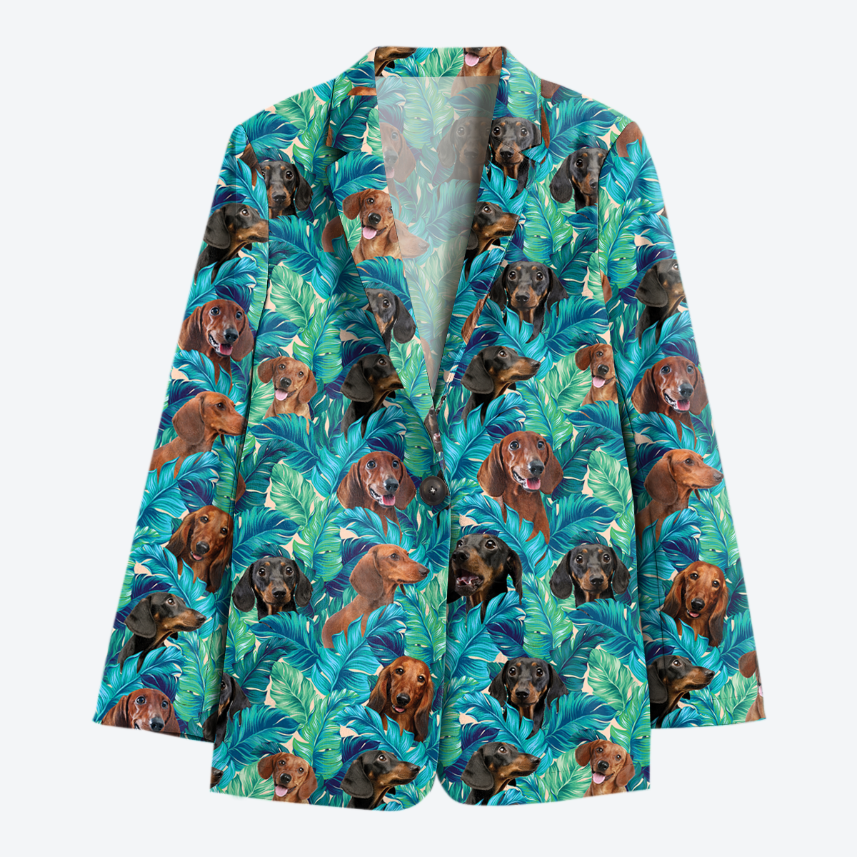 Dachshund Women's Blue Leaves Hawaiian Blazer