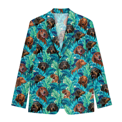 Dachshund Men's Blue Leaves Hawaiian Blazer