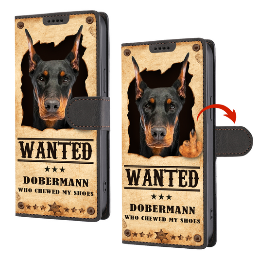Doberman Pinscher Wanted - Étui portefeuille amusant pour téléphone V1