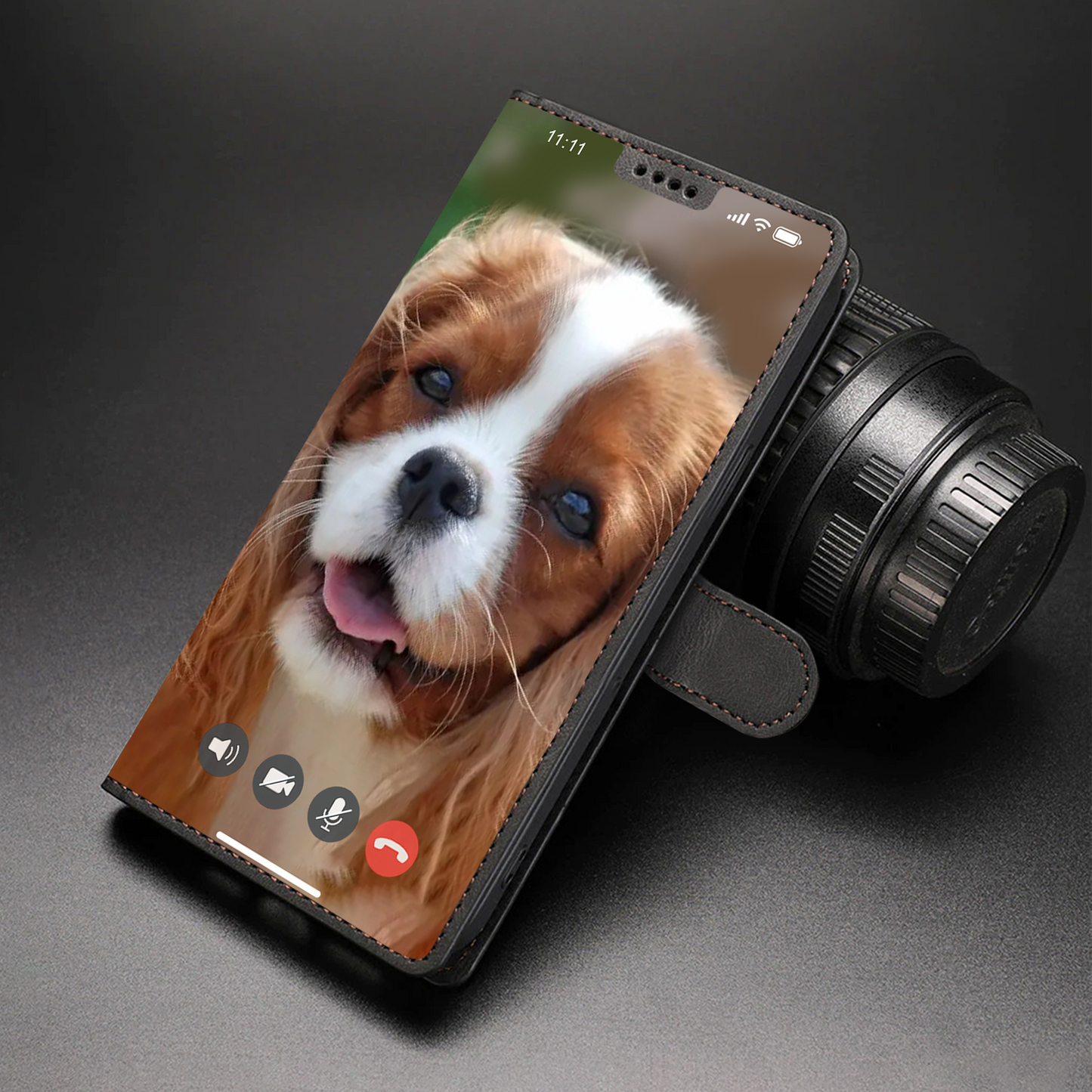 Face Time avec Cavalier King Charles Spaniel - Étui portefeuille V1