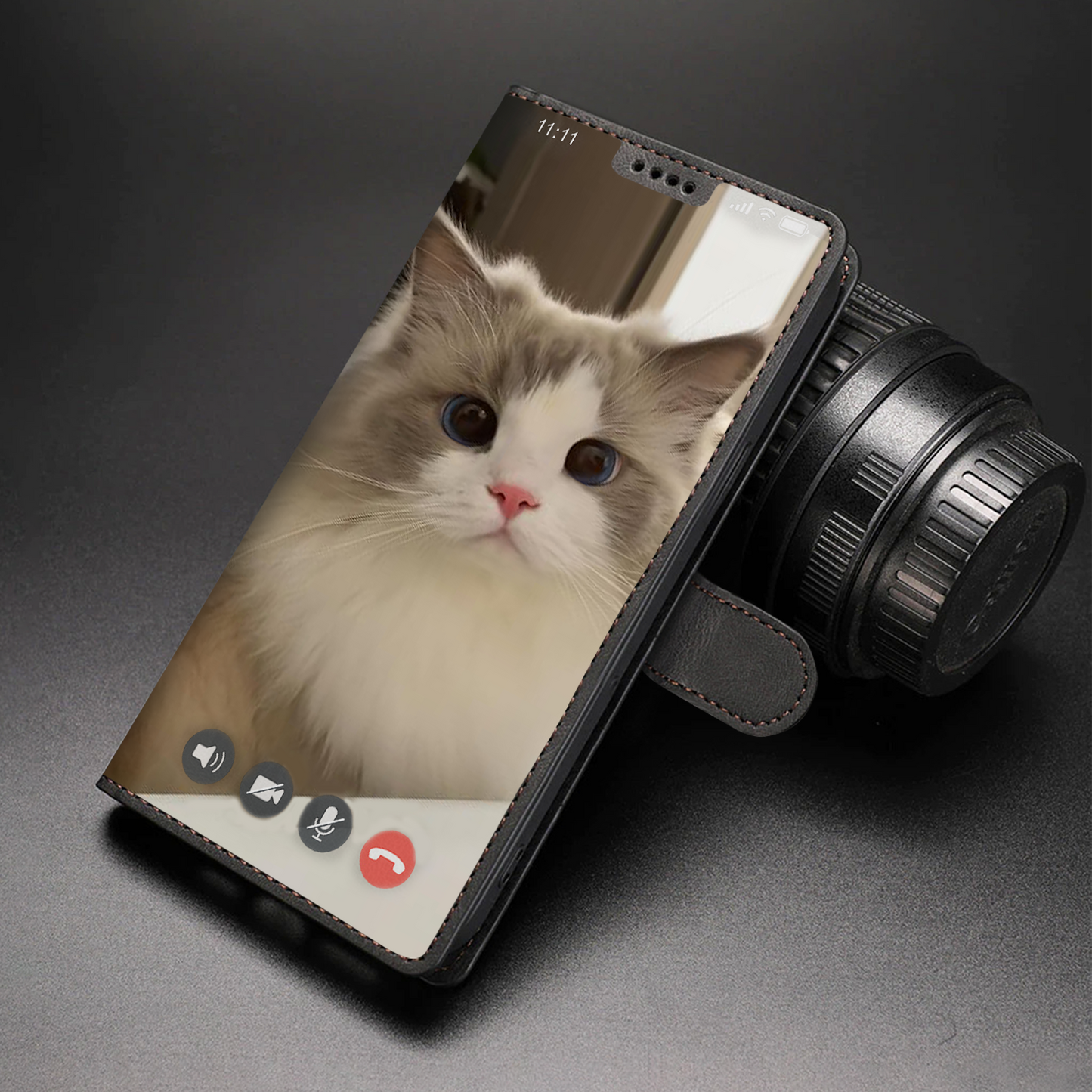 Face Time With Your Cat - Étui portefeuille personnalisé avec la photo de votre animal