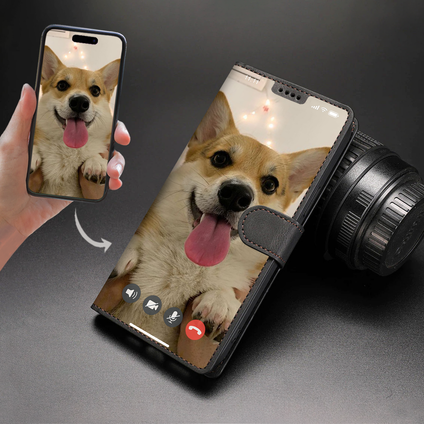 Face Time With Your Dog - Étui portefeuille personnalisé avec la photo de votre animal