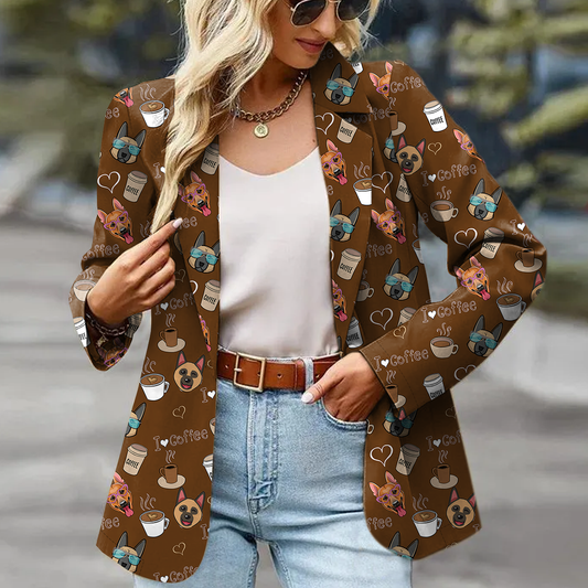 German Shepherd Women's Coffee Printed Blazer