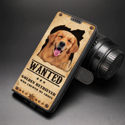 Golden Retriever Wanted - Étui portefeuille amusant pour téléphone V1