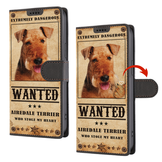 Heart Thief Airedale Terrier - Étui de téléphone portefeuille inspiré de l'amour V1