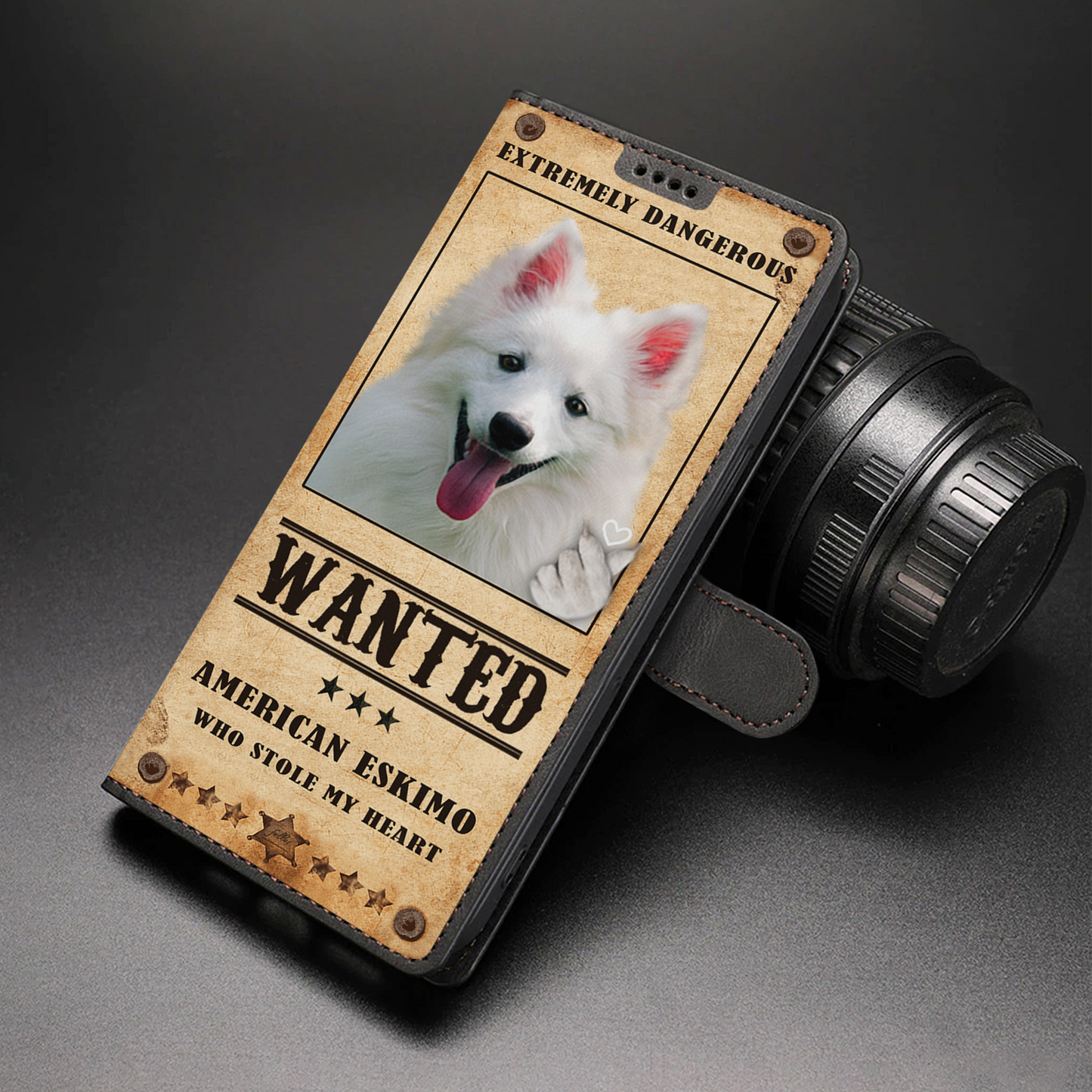 Heart Thief American Eskimo - Étui de téléphone portefeuille inspiré de l'amour V1