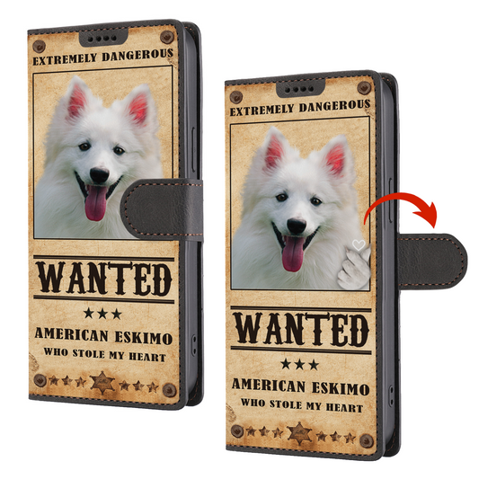 Heart Thief American Eskimo - Étui de téléphone portefeuille inspiré de l'amour V1